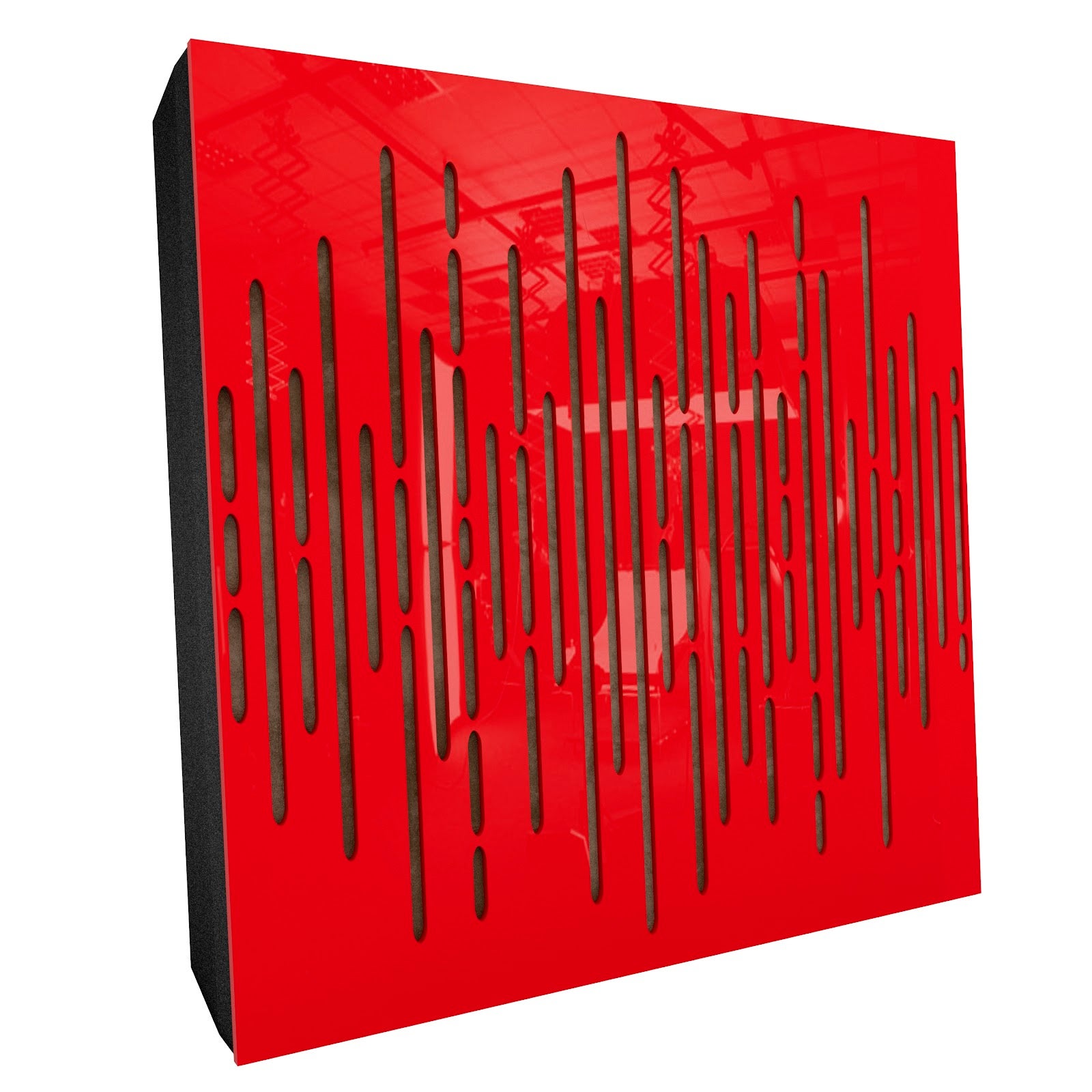 Lot de 2 Panneaux acoustiques WAVE-F décoratifs insonorisants 50x50x5 cm - Plastique perforé, tissu et mousse acoustique -Rouge brillant+Beige - 2