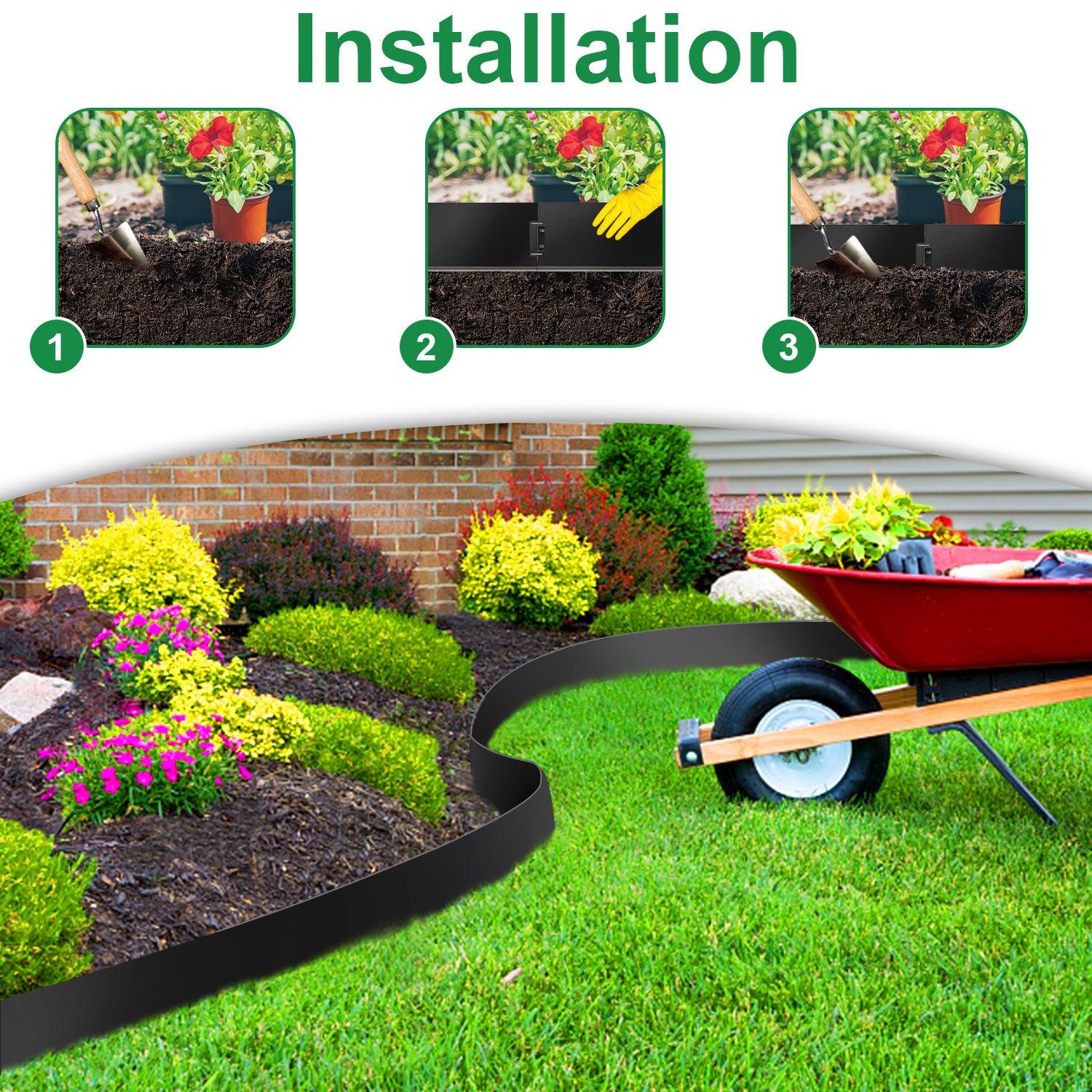 Bordure de pelouse Bordure de parterre Rouleau Palissade de jardin Parterre surélevé Noir 100x18cm 10m - 6