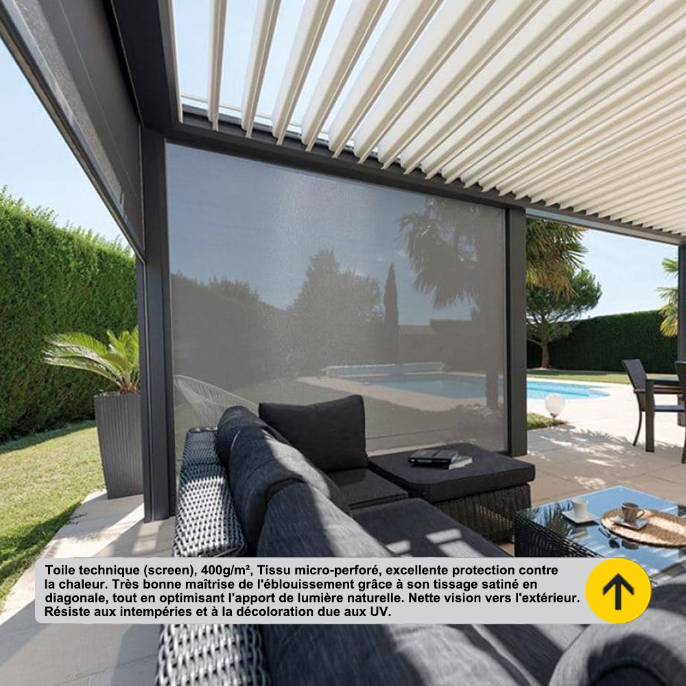 Store screen vertical 370 x 218 cm coffre intégral guidage par câbles inox pour pergola ou installation seule - Anthracite - 9