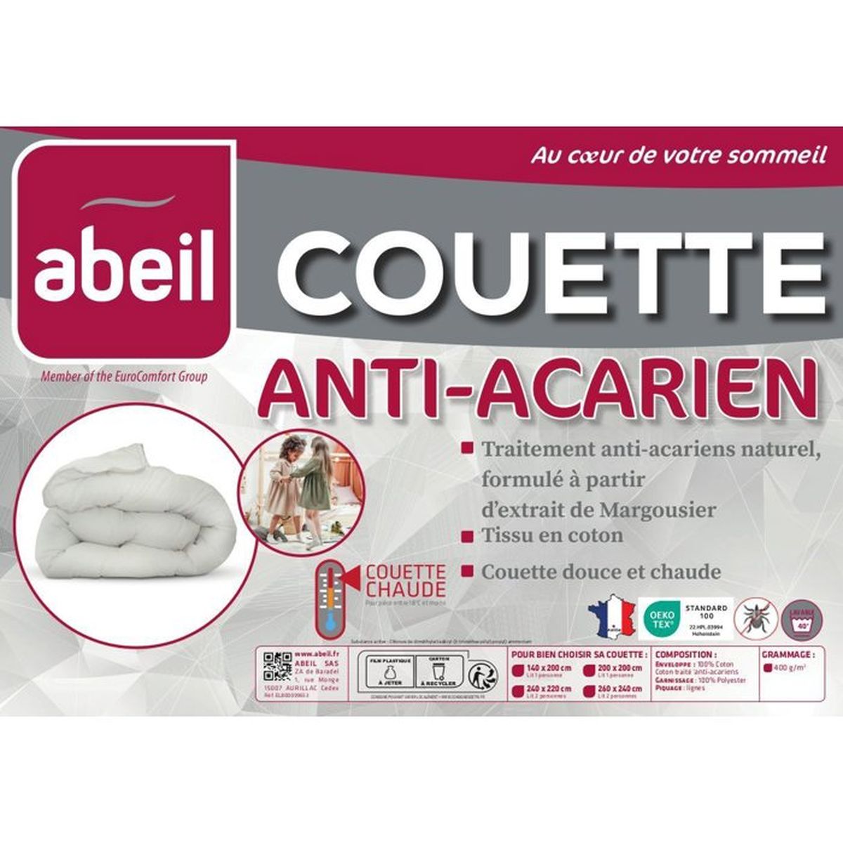 Couette anti acariens ABEIL Warm 220 x 240 cm 400 g m2 blanc 2 personnes - 5