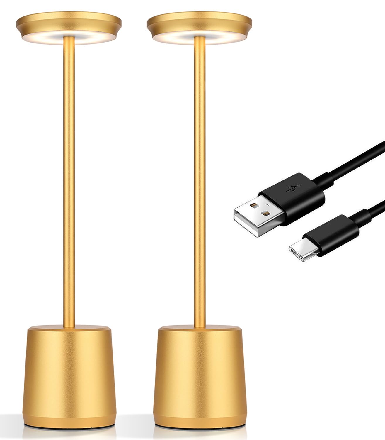 2 akumulatorowe bezprzewodowe lampy stołowe, lampka nocna z 3 poziomami jasności, ściemniana lampa stołowa, zasilana baterią 2400 mAh