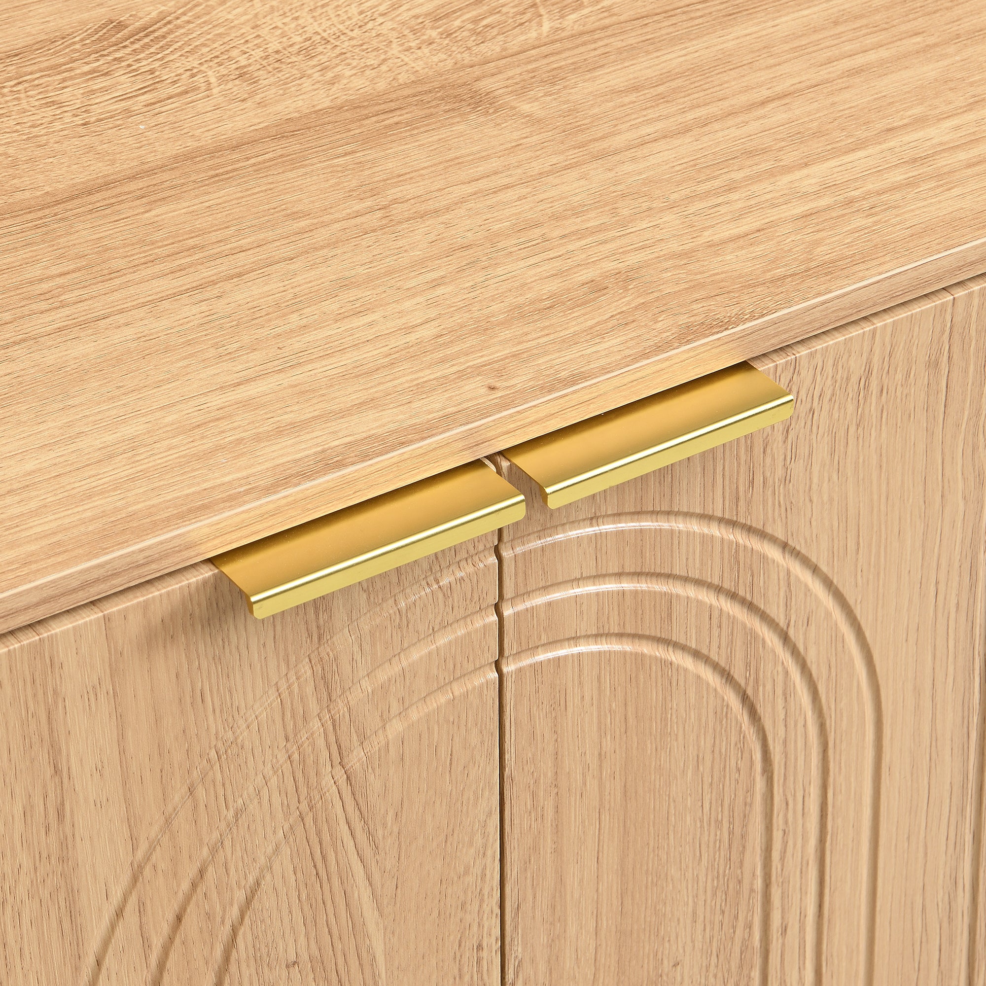 Nowoczesny buffet 140x38x75 cm - 4 fronty - wygląd drewna - Nogi metalowe - MDF - Kolor naturalny - 7