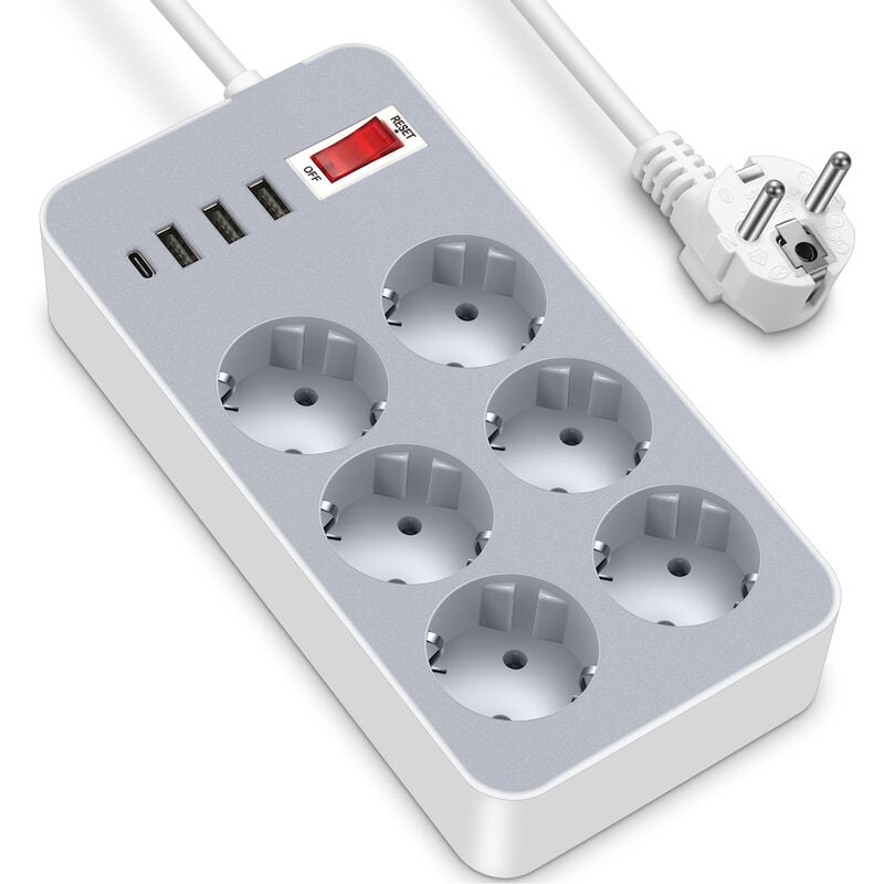 Listwa zasilająca USB z 6 gniazdami zasilania + 3 porty USB-A + 1 port USB-C, listwa zasilająca USB do komputera stacjonarnego z przełącznikiem