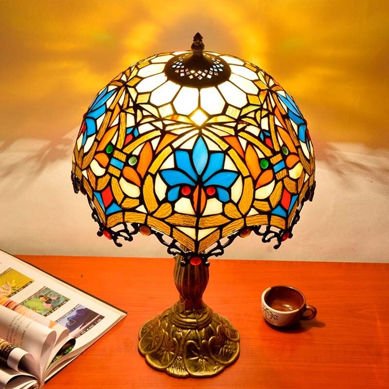 Lampe de table d'inspiration Tiffany avec mosaïque florale en verre - 3