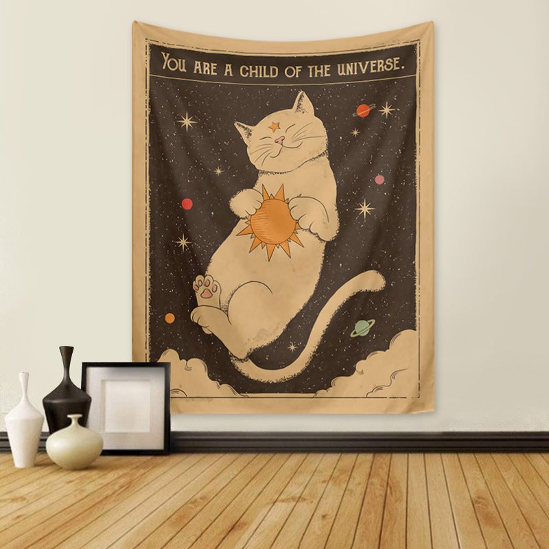 Tenture Murale Le Chat Noir En Tissu Polyester - Plusieurs Tailles (95x73cm à 180x230cm), Décoration Chambre, Salon, Style Bohème, Livrée Avec Clous/crochets - 8
