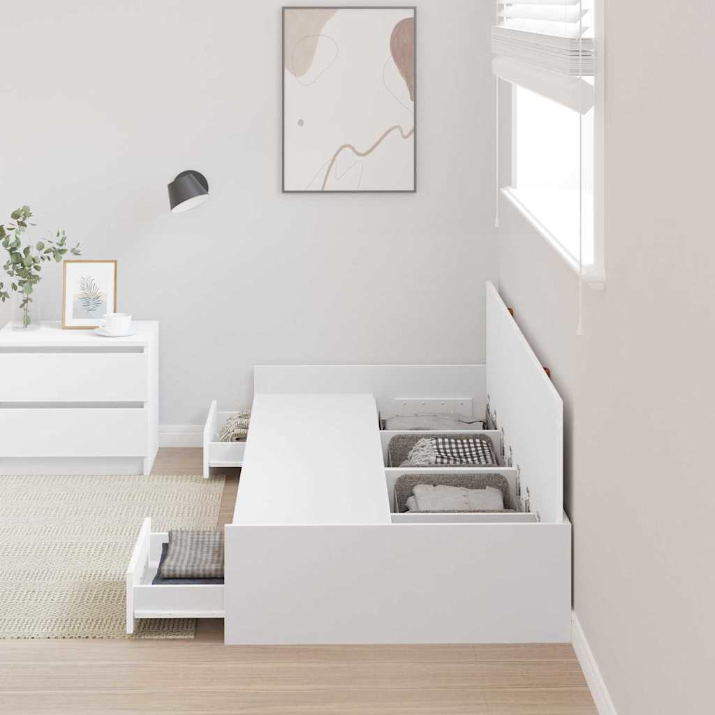 Cadre de lit avec tiroir blanc 80 x 200 cm panneau de bois - 3