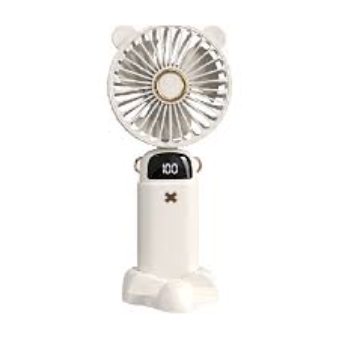 Mini wentylator elektryczny z 5 prędkościami, wyświetlaczem cyfrowym, ręczny wentylator z akumulatorem USB i uchwytem na telefon, biały
