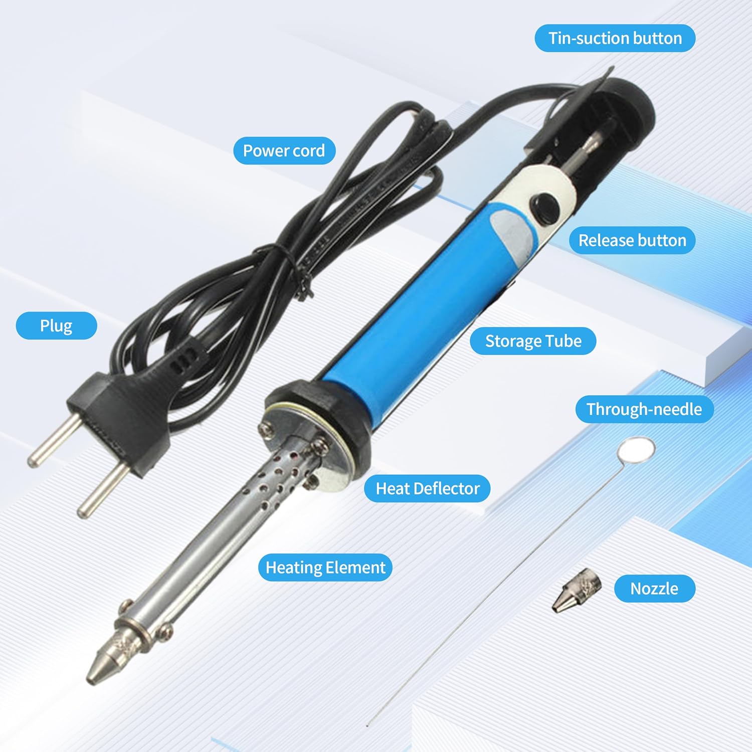 Namvo Bomba Desoldadora Eléctrica 30W AC220V – Dispositivo De Succión De Estaño Automático – Kit Con 3 Boquillas