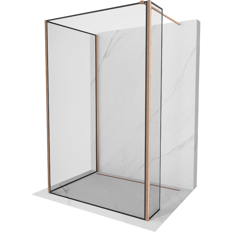 Mexen Kioto ścianka prysznicowa Walk-in 140 x 120 x 30 cm, czarna ramka, miedź szczotkowana - 800-140-120-221-65-70-030