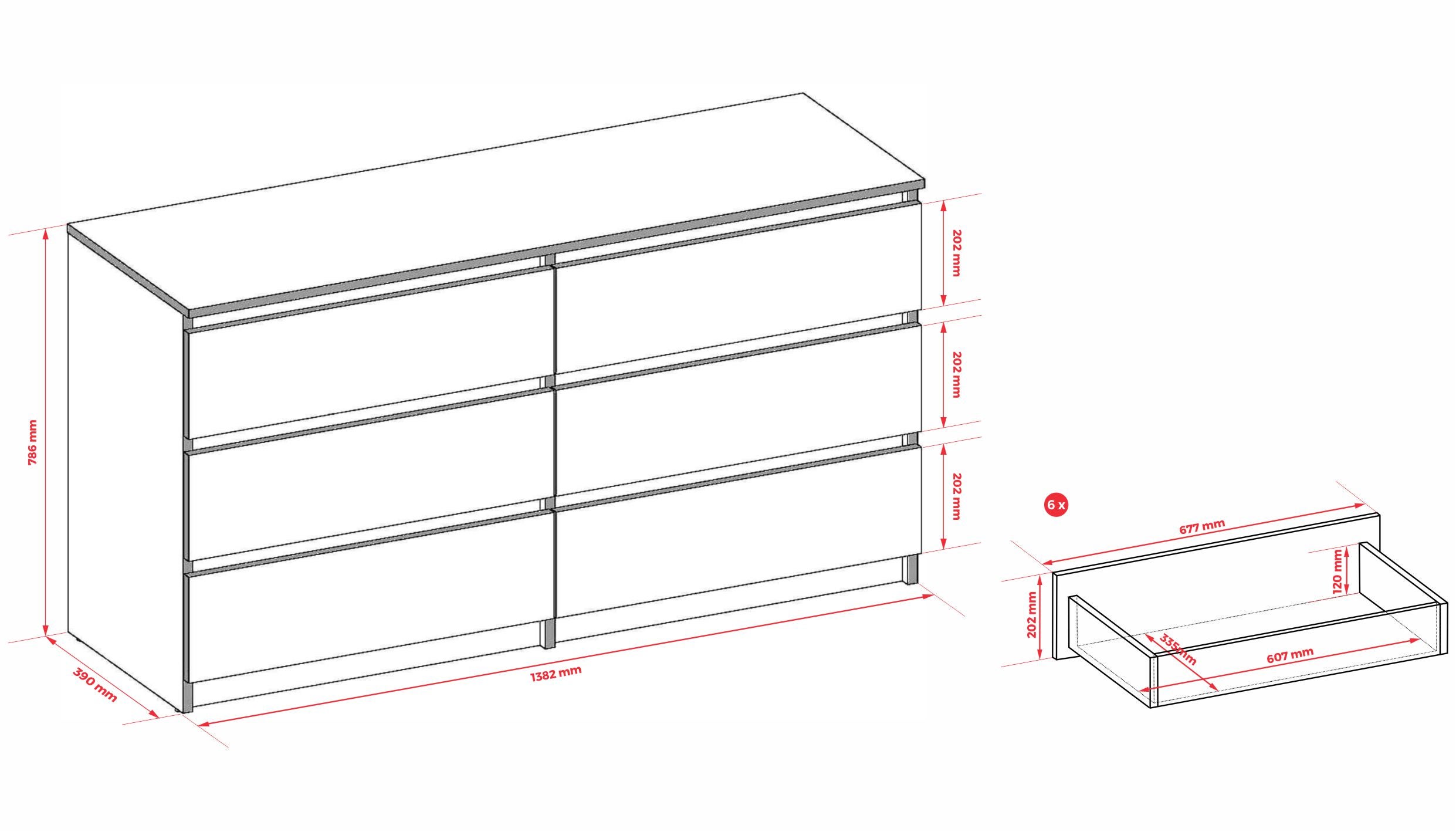 Commode 6 tiroirs, cachemire, 139 x 39 x 79 cm - 5