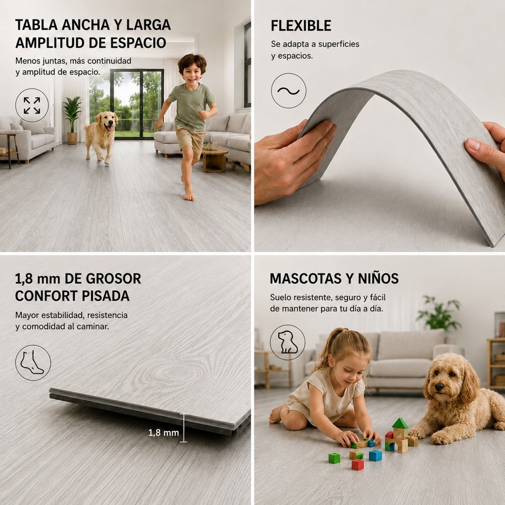 Arquiservi® - Pavimento Vinílico Autocolante PVC Carvalho Cinza 2,5 m² - Sala e Jantar | Resistente à Água | Durável | 2mm - 2