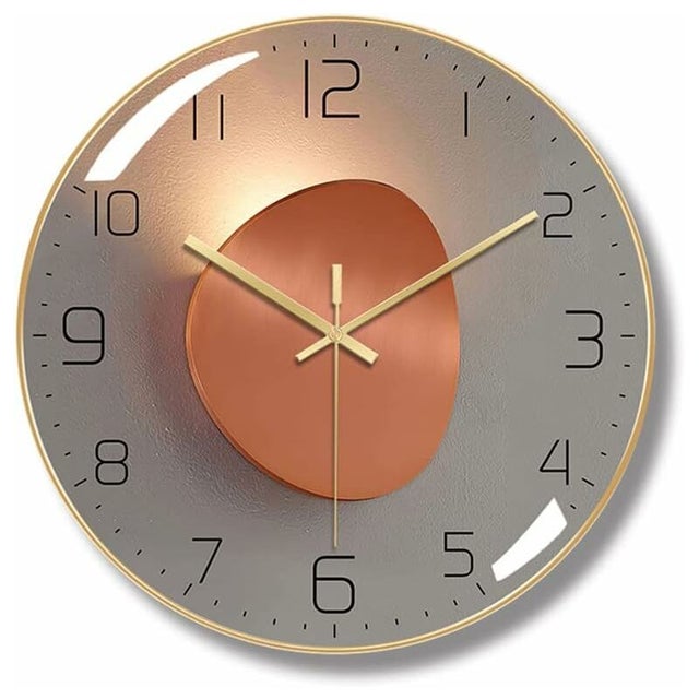 Moderne Horloge Murale Silencieuse, Horloge Murale Digitale de 30 cm Pendule Murale Ronde Numérique à Quartz, Adaptée au Salon (Doré)