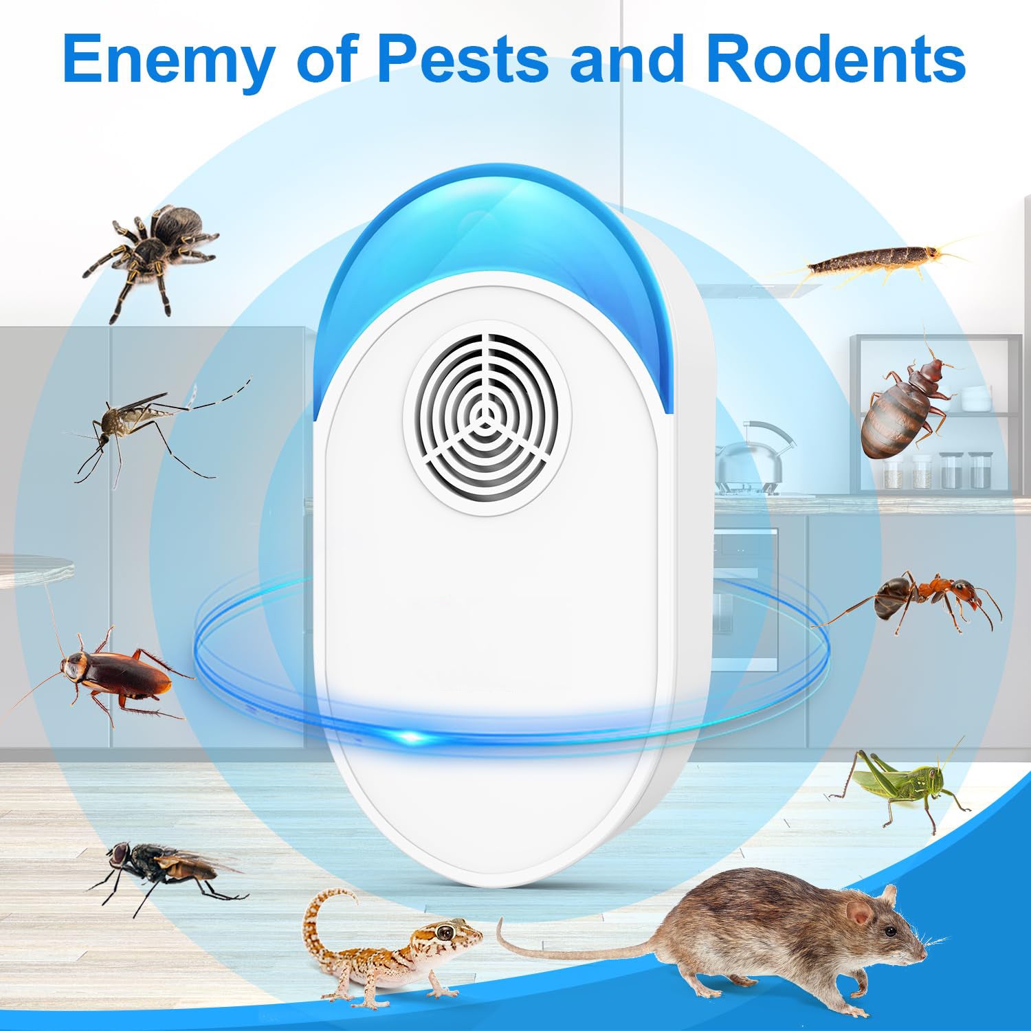Répulsif antiparasitaire ultrasonique amélioré, répulsif anti-moustiques d'intérieur pour cafard, rongeur, souris, insectes, araignée, 4 pièces - 2