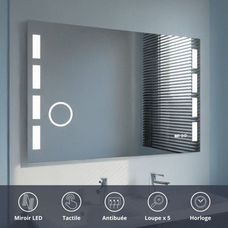 BOLEO Miroir lumineux 80 x 120 cm (ou 120x80) LED 2100 lumens réglage BOLEO Miroir lumineux 80 x 120 cm (ou 120x80) LED 2100 lumens réglage