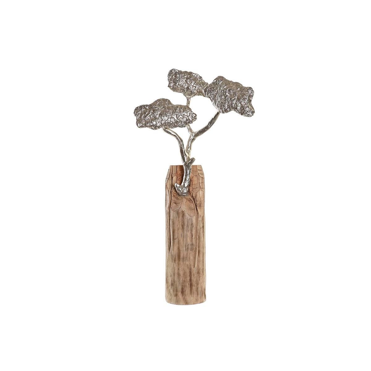 Figura decorativa dkd home decor tronco plateado árbol marrón aluminio colonial madera de mango (26 x 11 x 51 cm)
