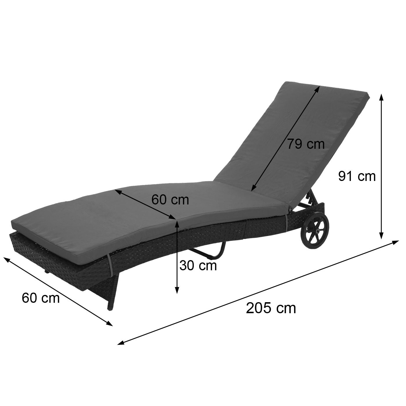 Chaise longue HWC-D80 en polyrotin ~ gris, coussin gris foncé - 7