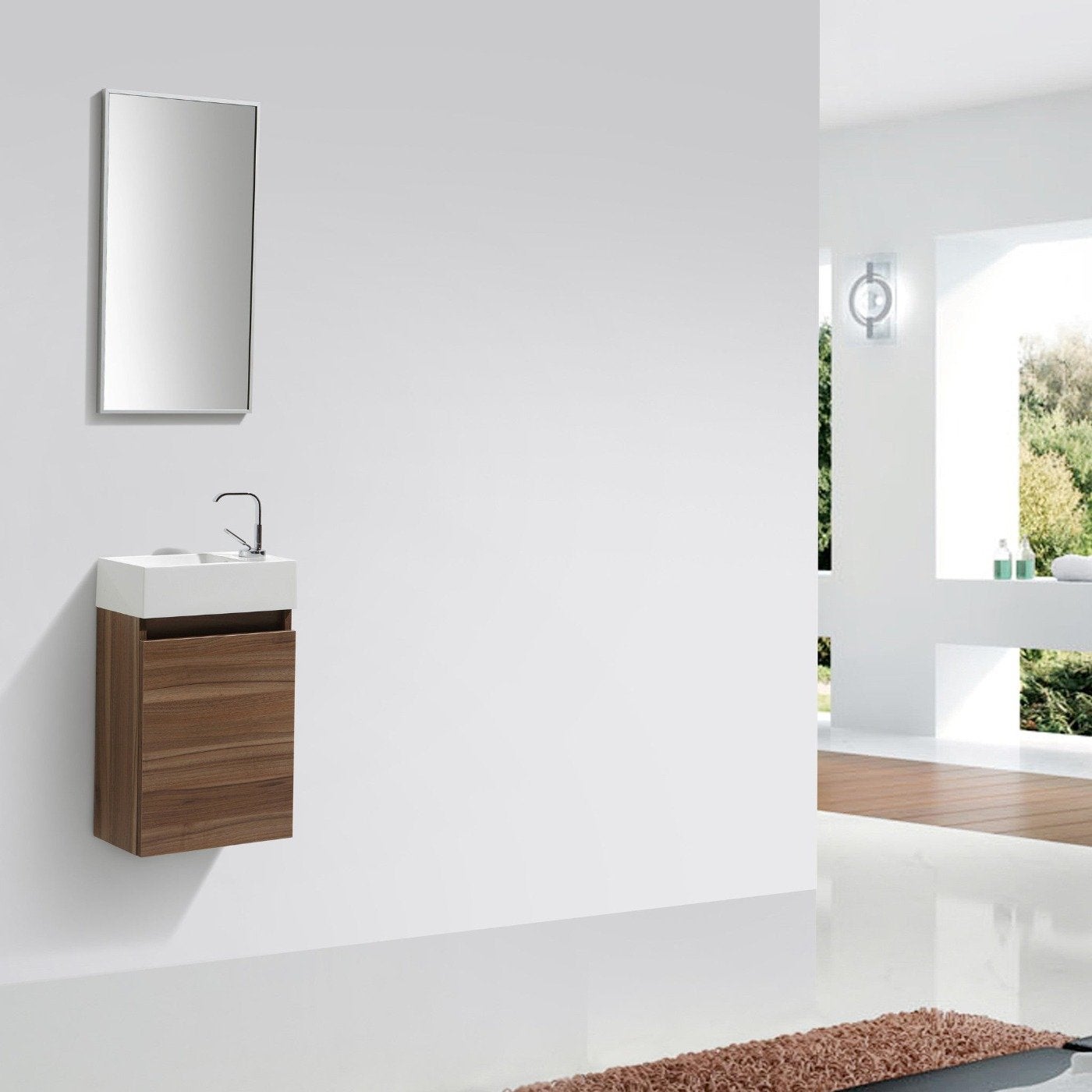 Meuble lave-main salle de bain design SIENA largeur 40 cm noyer - 6