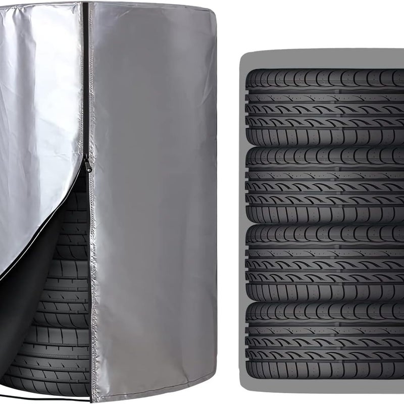 Pokrowiec na opony samochodowe (73 x 110 cm), wodoodporny i pyłoszczelny, pokrowiec sezonowy na 4 opony, 210D Oxford Cover Silver