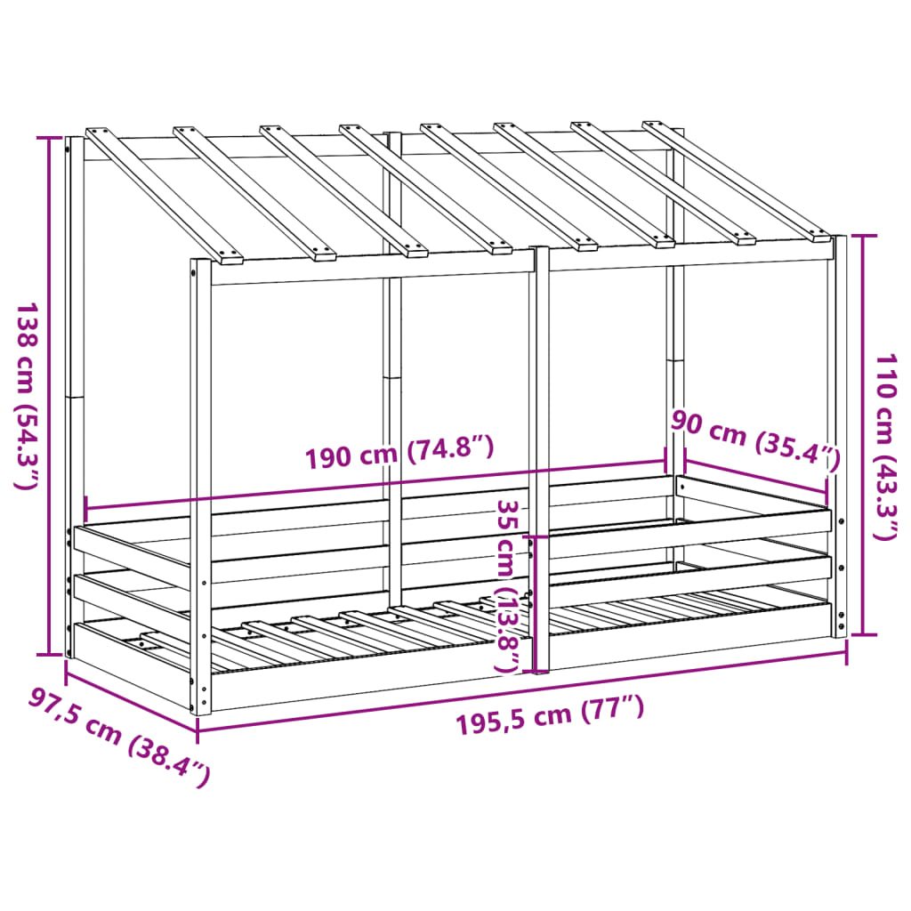 Lit pour enfants avec toit 90x190 cm bois massif de pin - 9
