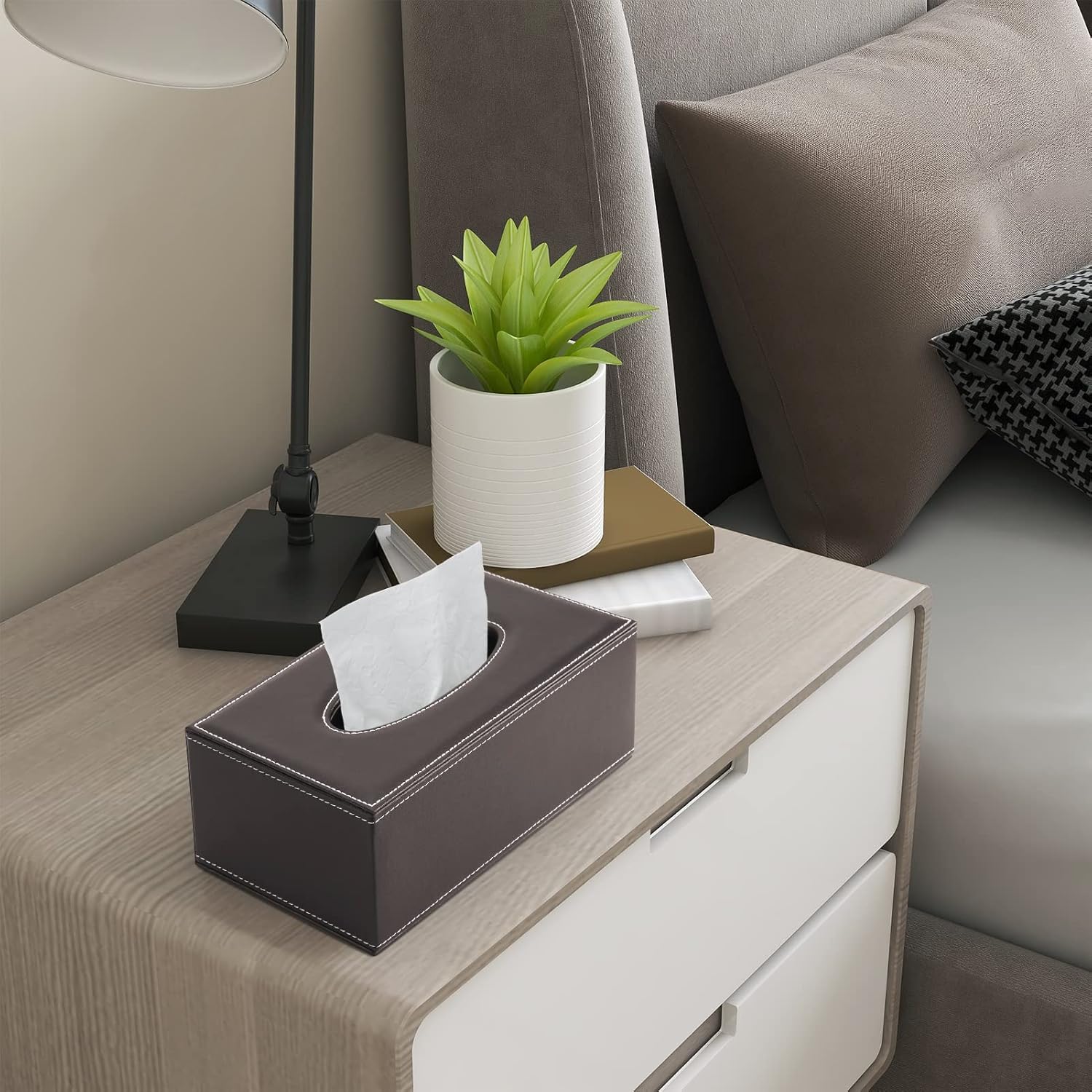 Skórzane pudełko na chusteczki do domu, biura i samochodu (brązowe) - 3