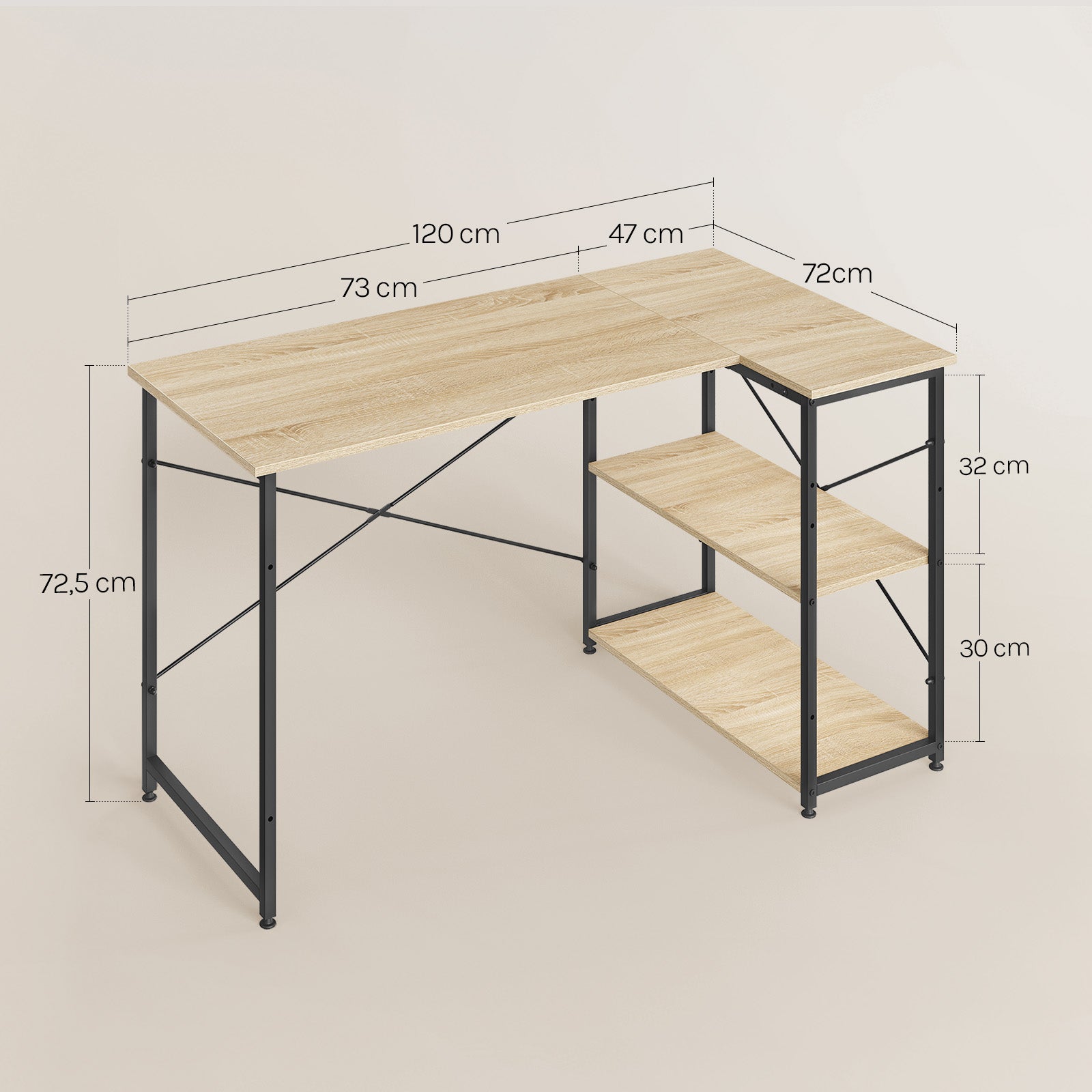 Table de bureau 120x74x71,5cm en bois et acier,Bureau d’ordinateur,Bureau informatique avec étagère,Noir+chêne clair,WOLTU - 4