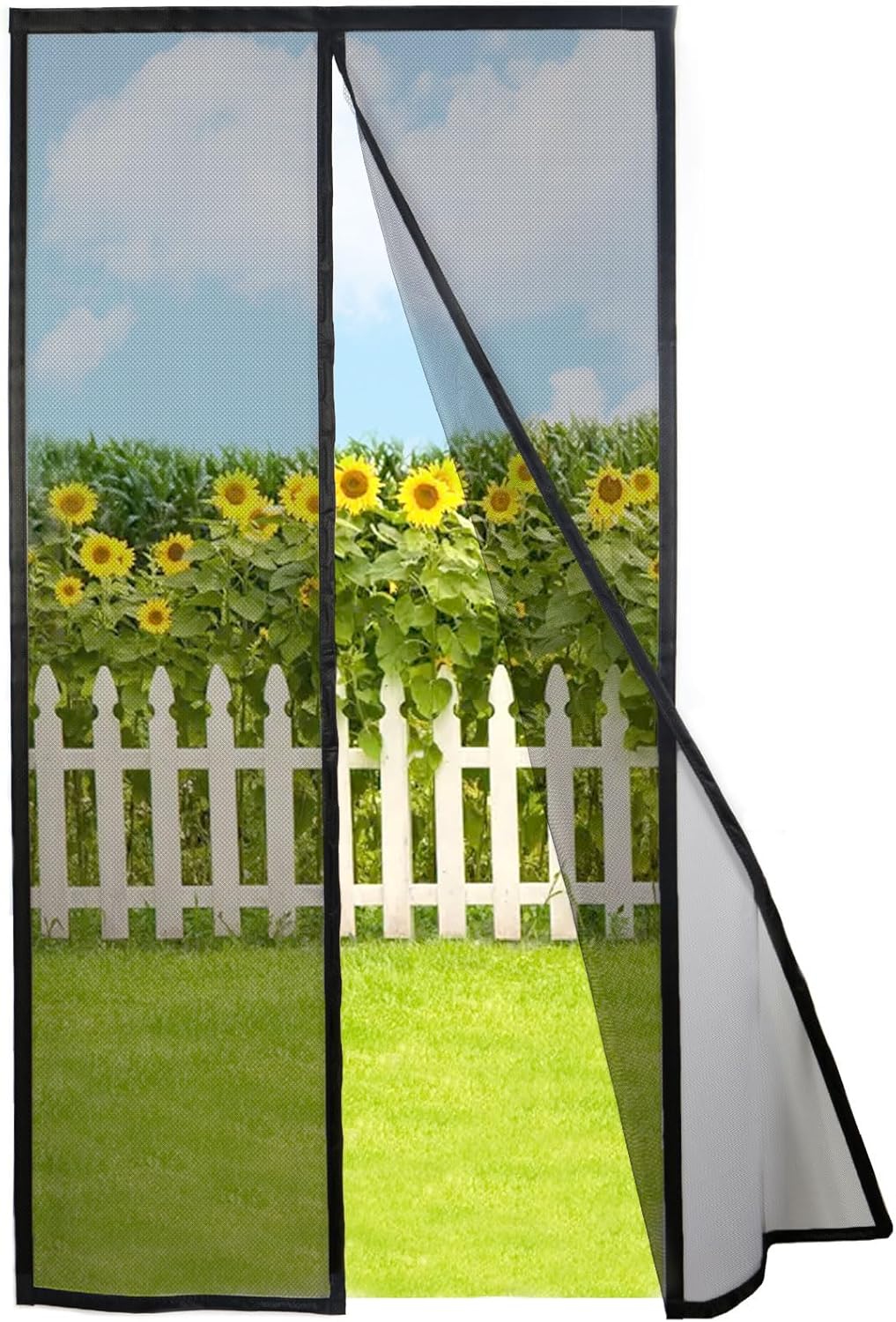Magnetyczna siatka na drzwi balkonowe 140x220cm, czarna - Siatka-zasłona z magnesami, bez wiercenia, moskitiera przeciw komarom, z taśmą samoprzylepną