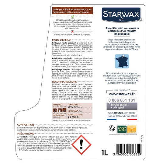 Nettoyant concentré Terrasse bois et Terrasse composite Starwax - 1L Starwax - 2