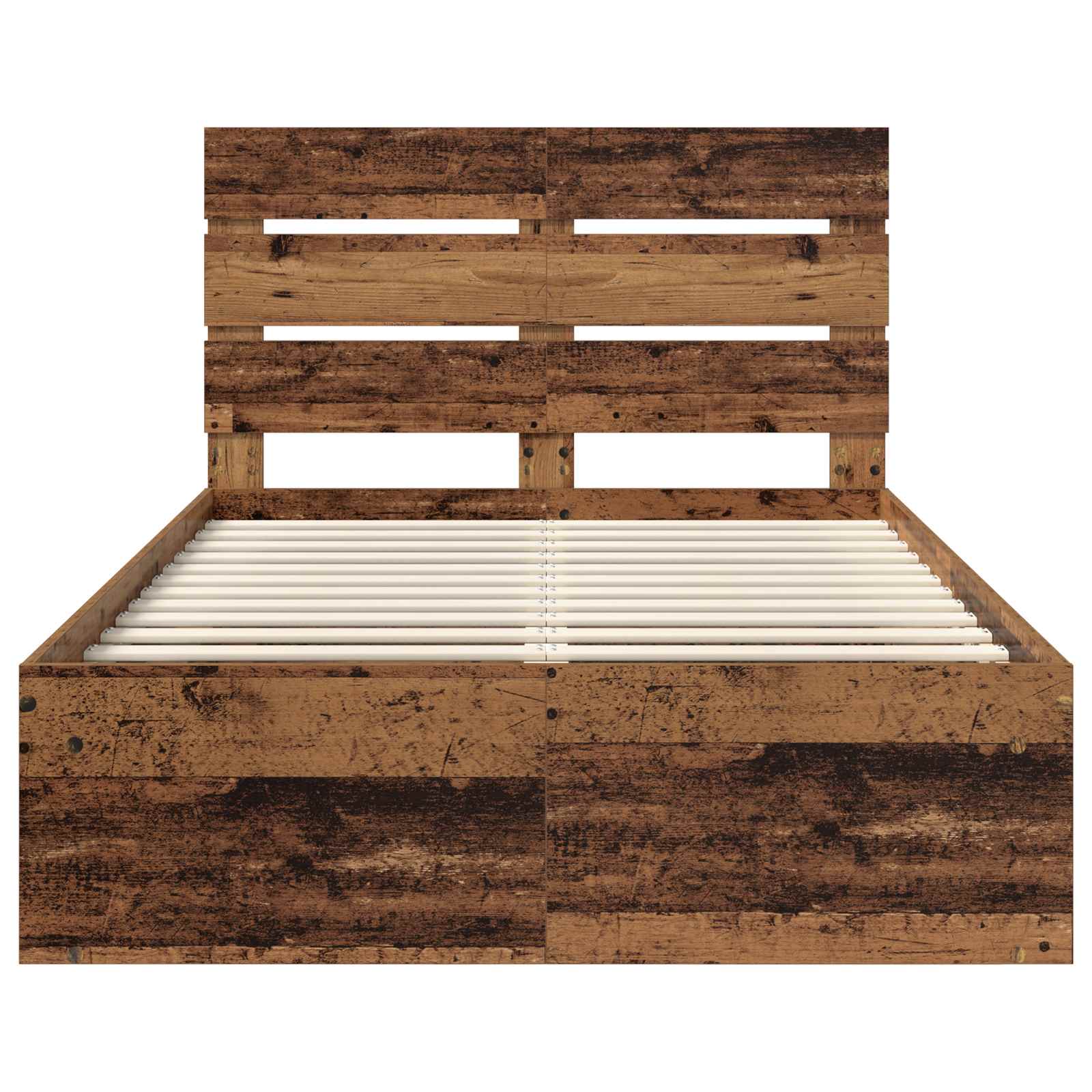 Cadre de lit, finition bois ancien, en bois de pin massif, pour la chambre, 135 × 190 cm - 7
