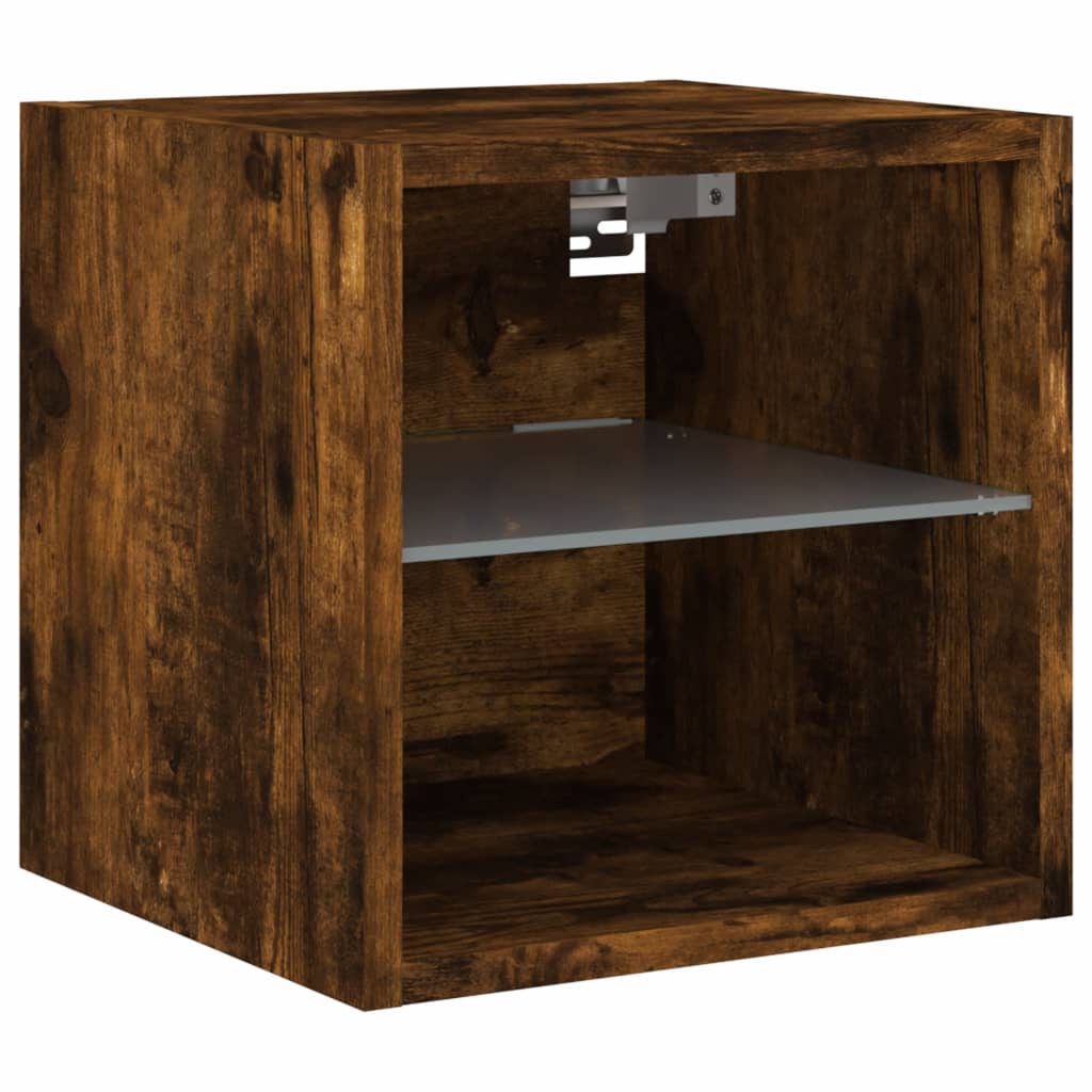 vidaXL Meuble TV mural avec lumières LED chêne fumé 30x28,5x30 cm - 6