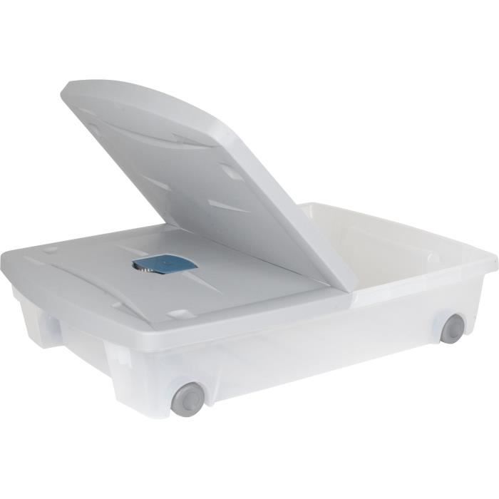 EDA PLASTIQUE Coffre de rangement dessous de lit 50 L avec roulettes - Gris et bleu - 77,5 x 59 x 16,5 cm - 5