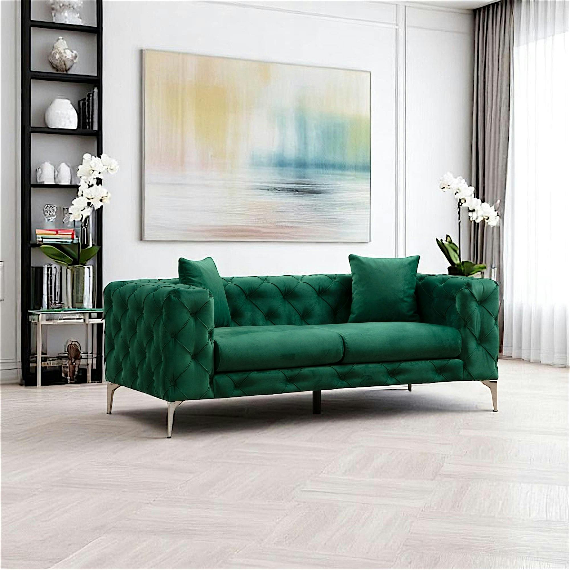 Canapé 2 places - SWEETY - avec accoudoirs - Vert foncé Chrome et