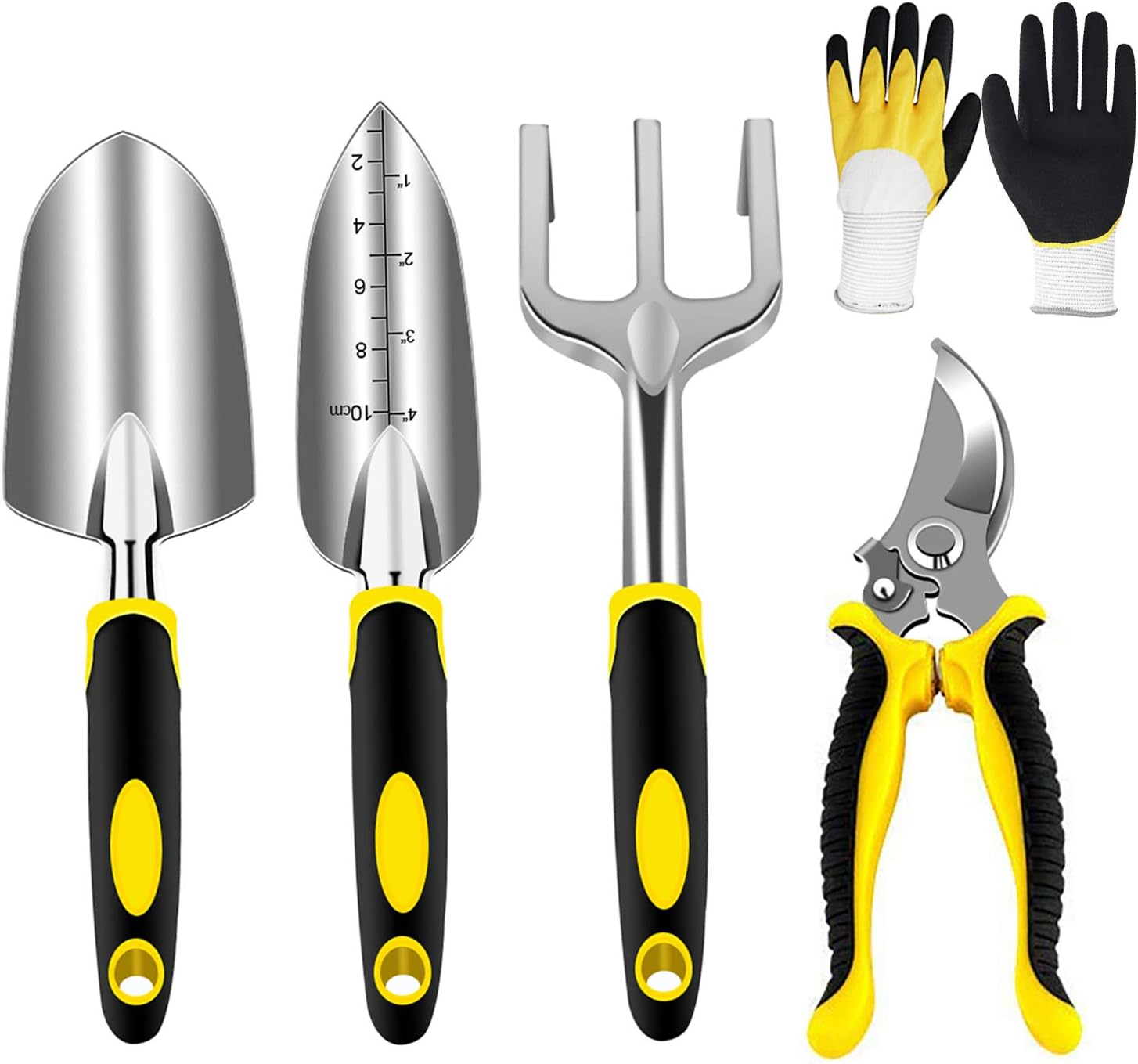 Zestaw narzędzi ogrodniczych, narzędzia ogrodnicze z solidnymi aluminiowymi głowicami i ergonomicznymi uchwytami, zestaw ogrodniczy z sekatorem, łopa