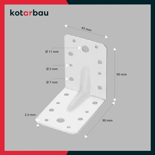 Lot de 12 Cornières en acier 90x900x65 mm - Equerres de fixation galvanisées renforcées - Connecteurs d'angle - KOTARBAU - 3