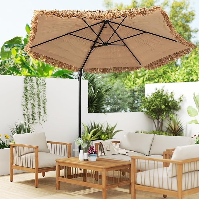 Parasol de Patio Style Hawaïe en Chaume Hula Tiki, Parasol Suspendu Déporté avec Toit Aéré, Protection Solaire, pour Piscine Jardin Terrasse Plage - 4