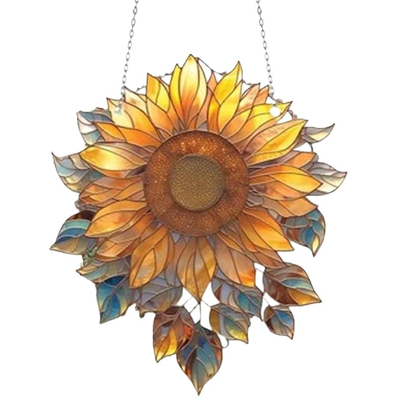 Akrylowy łapacz słońca w kształcie słonecznika | Zawieszka witrażowa | Wykwintna akrylowa dekoracja okienna | Wisząca ozdoba choinkowa