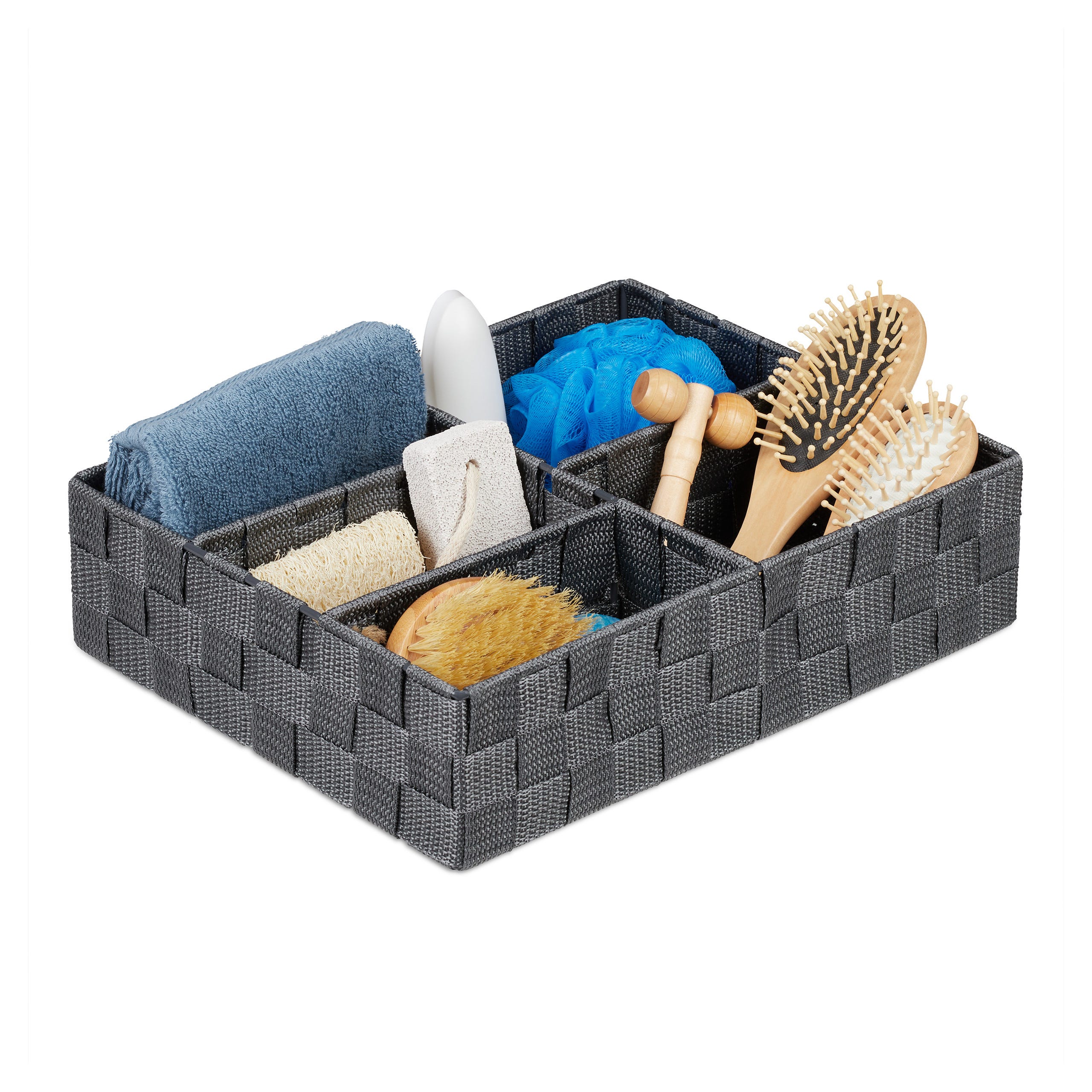 Cestino Portaoggetti Bagno In Vimini Di Erba Marina | Rettangolare Con 3 Scomparti | Naturale 37x12x8 Cm | Organizzatore Per WC