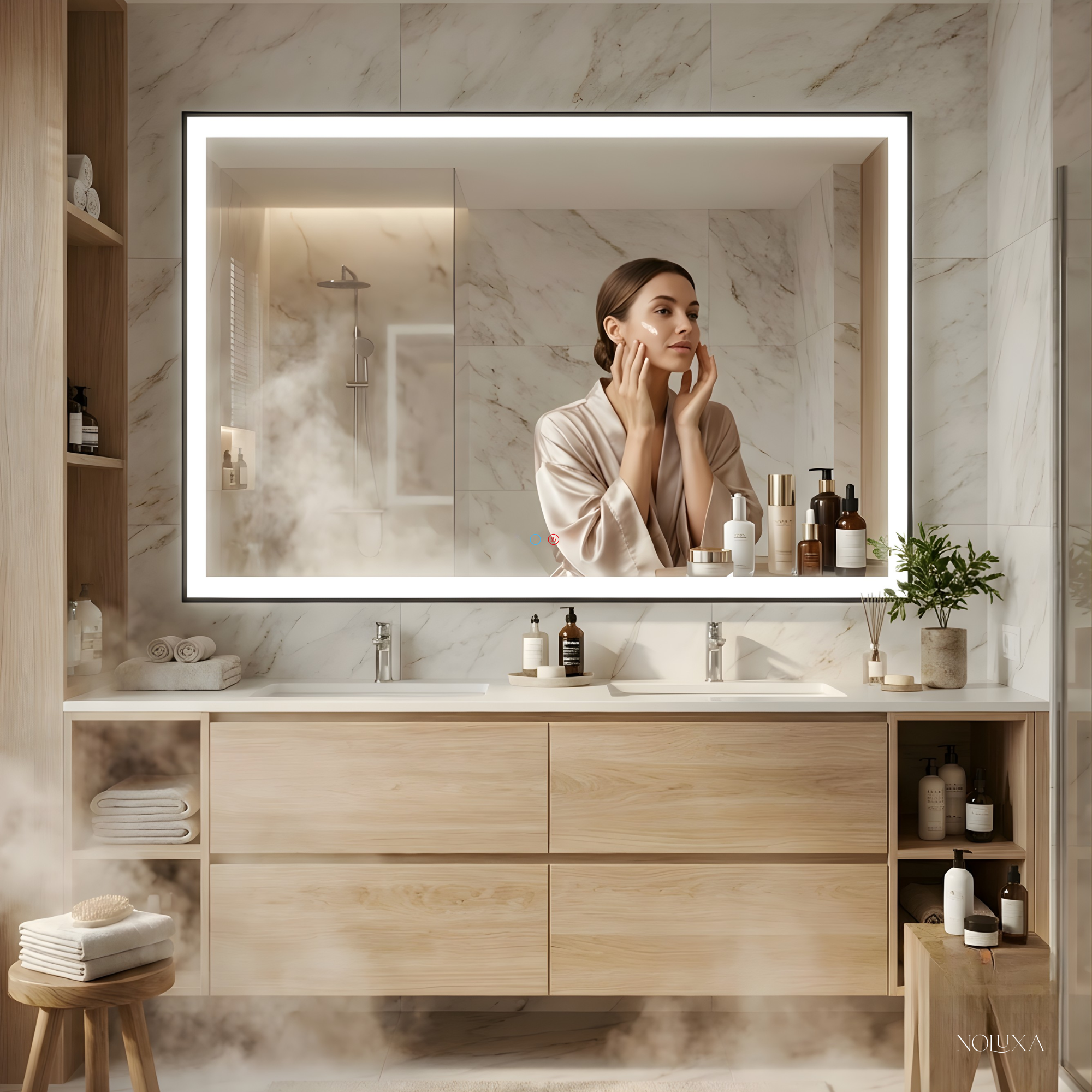 LEDIMEX - Miroir de salle de bain avec lumière | Grand miroir de salle de bain | Miroir anti-buée LED | Miroir mural carré 70x80cm - 8