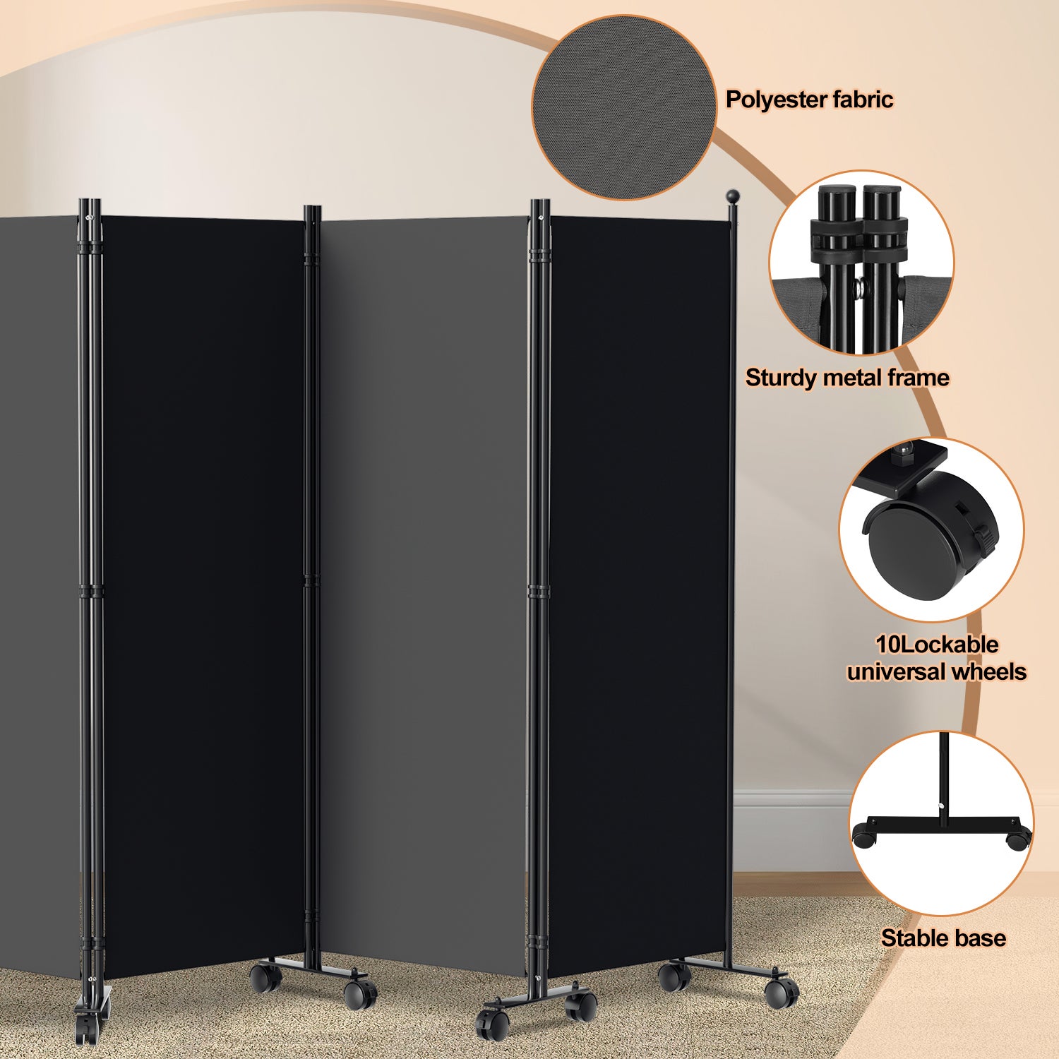 Paravent avec roulettes séparateur de pièce Cloison Paravent écran de confidentialité Écran pour Jardin Anthracite 228x181 cm - 4