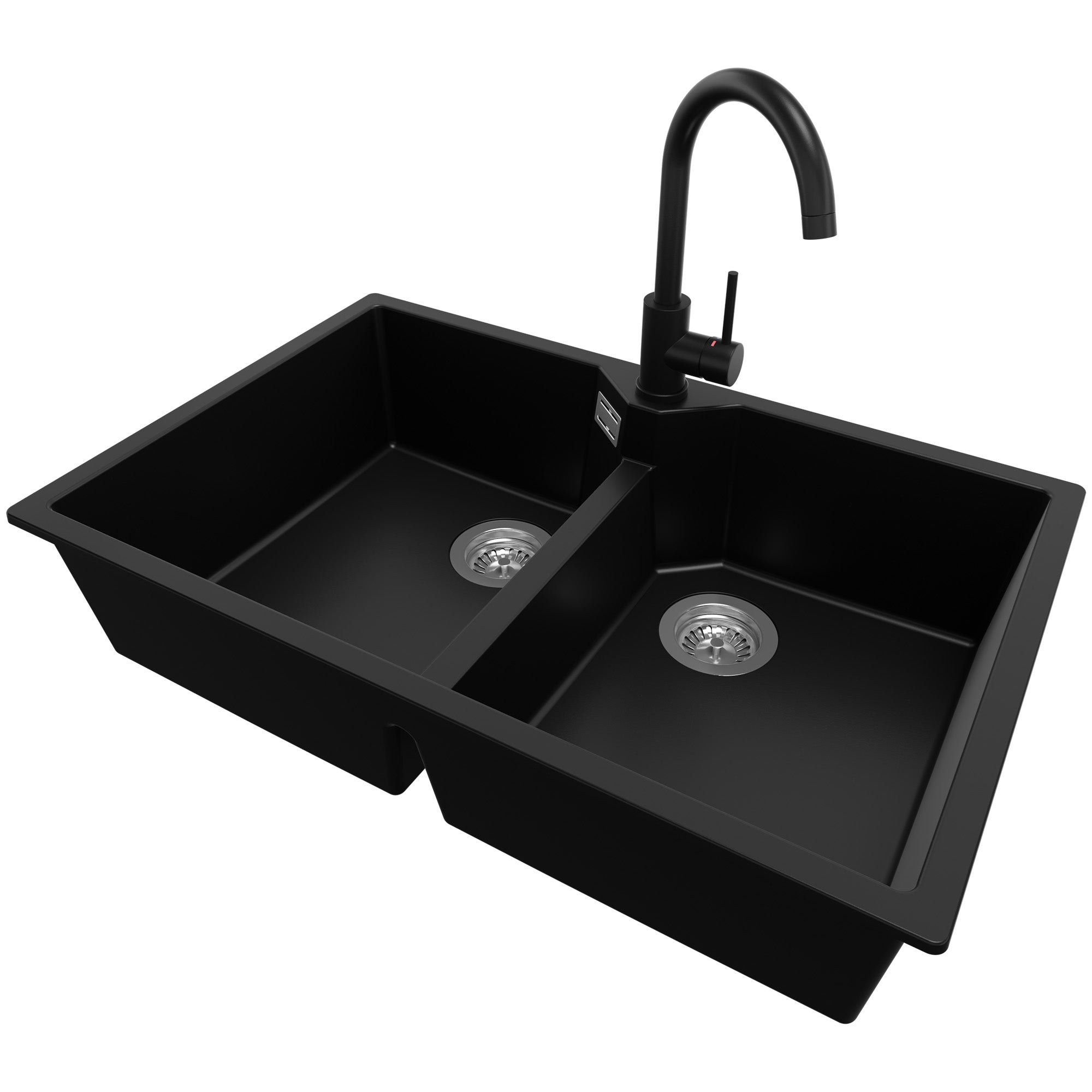 Evier Cuisine En Granit Noir Métallisé 78x50cm, Lavabo 1,5 Bacs + Kit