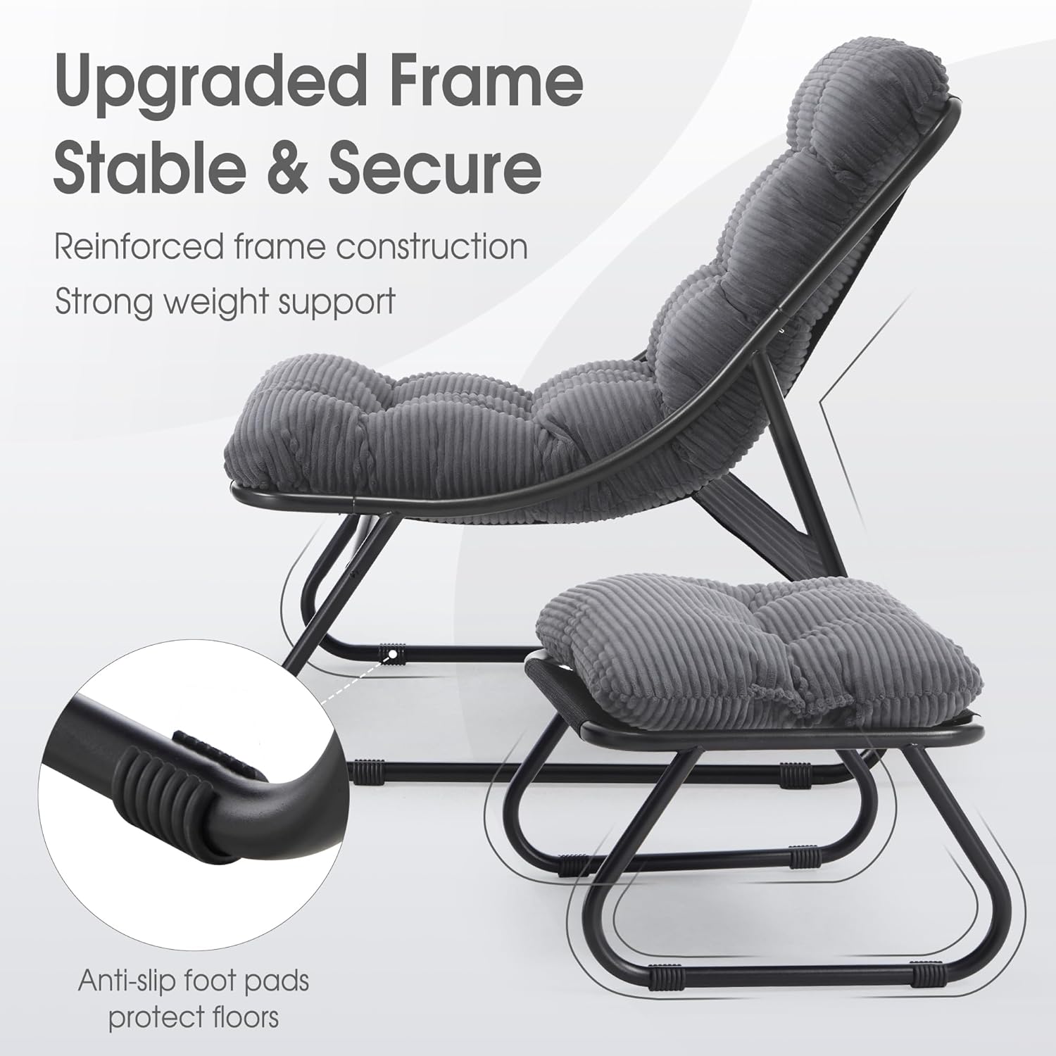 Fauteuil extérieur en acier avec coussin, pouf offert, chaise de jardin moderne pour terrasse et balcon - 3