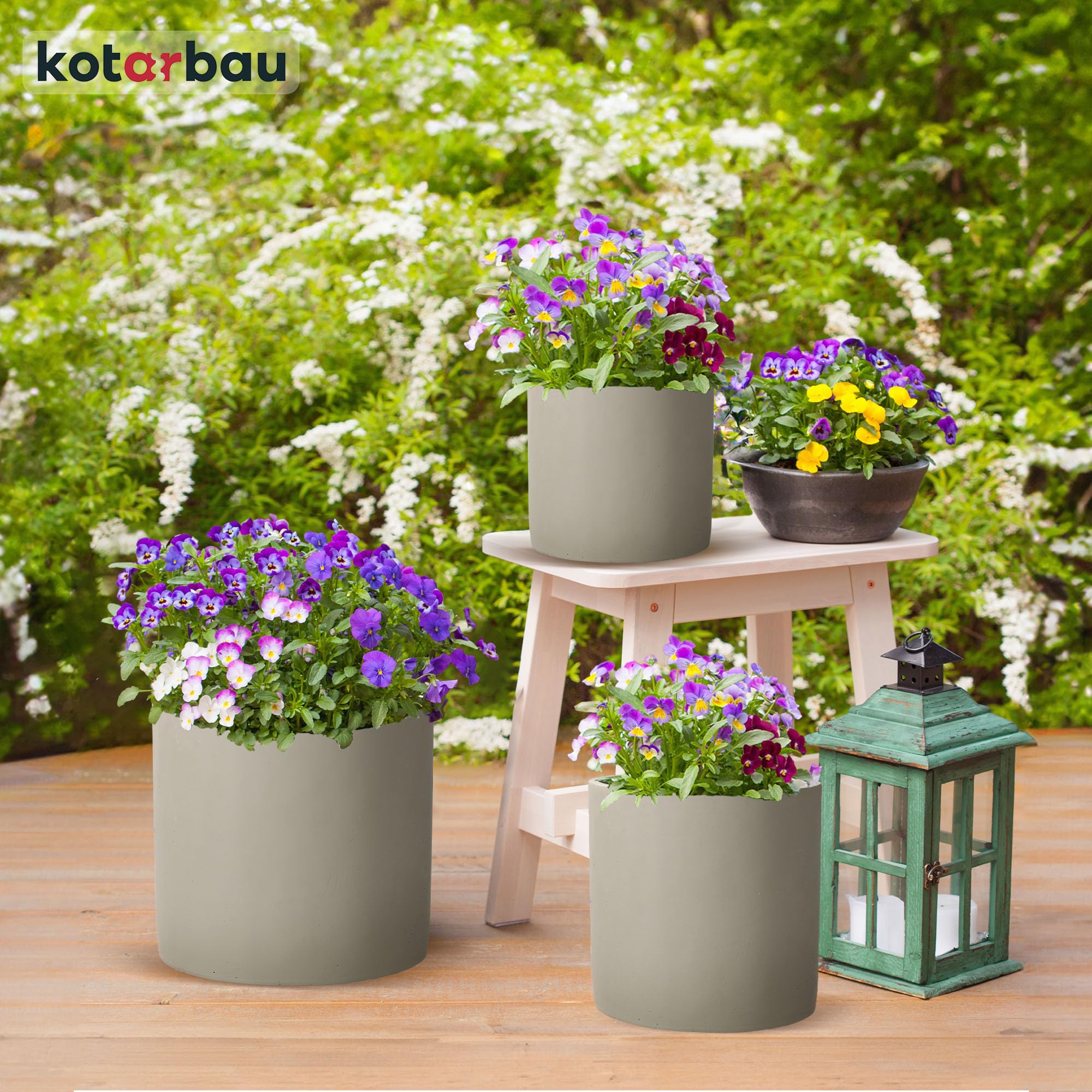 Pot de Fleurs en Céramique, Grand Cylindre Ethnique, Diamètre : 20 cm, Hauteur : 20 cm, 1 Pièce, En Céramique, Aspect Béton - KOTARBAU - 8