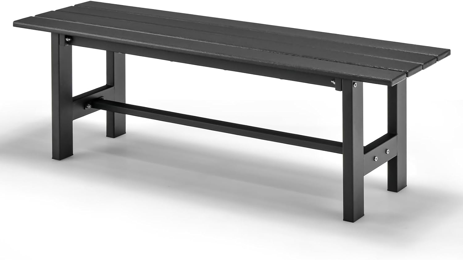 Ławka Ogrodowa dla 2 Osób, Nośność 300 kg, Siedzisko z Listew HDPE, Metalowa Rama, 120 x 36 x 40,5 cm, Czarna
