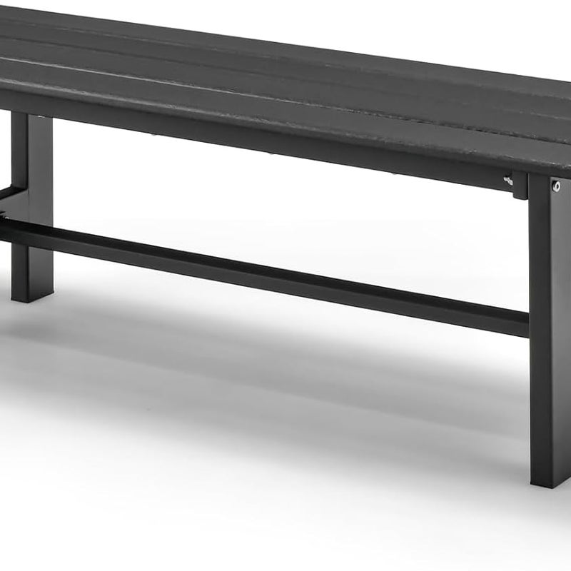 Ławka Ogrodowa dla 2 Osób, Nośność 300 kg, Siedzisko z Listew HDPE, Metalowa Rama, 120 x 36 x 40,5 cm, Czarna