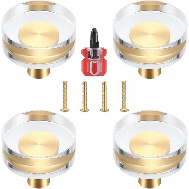Lot De 4 Boutons De Porte En Laiton Et Verre Transparent Pour Armoires Lot De 4 Boutons De Porte En Laiton Et Verre Transparent Pour Armoires