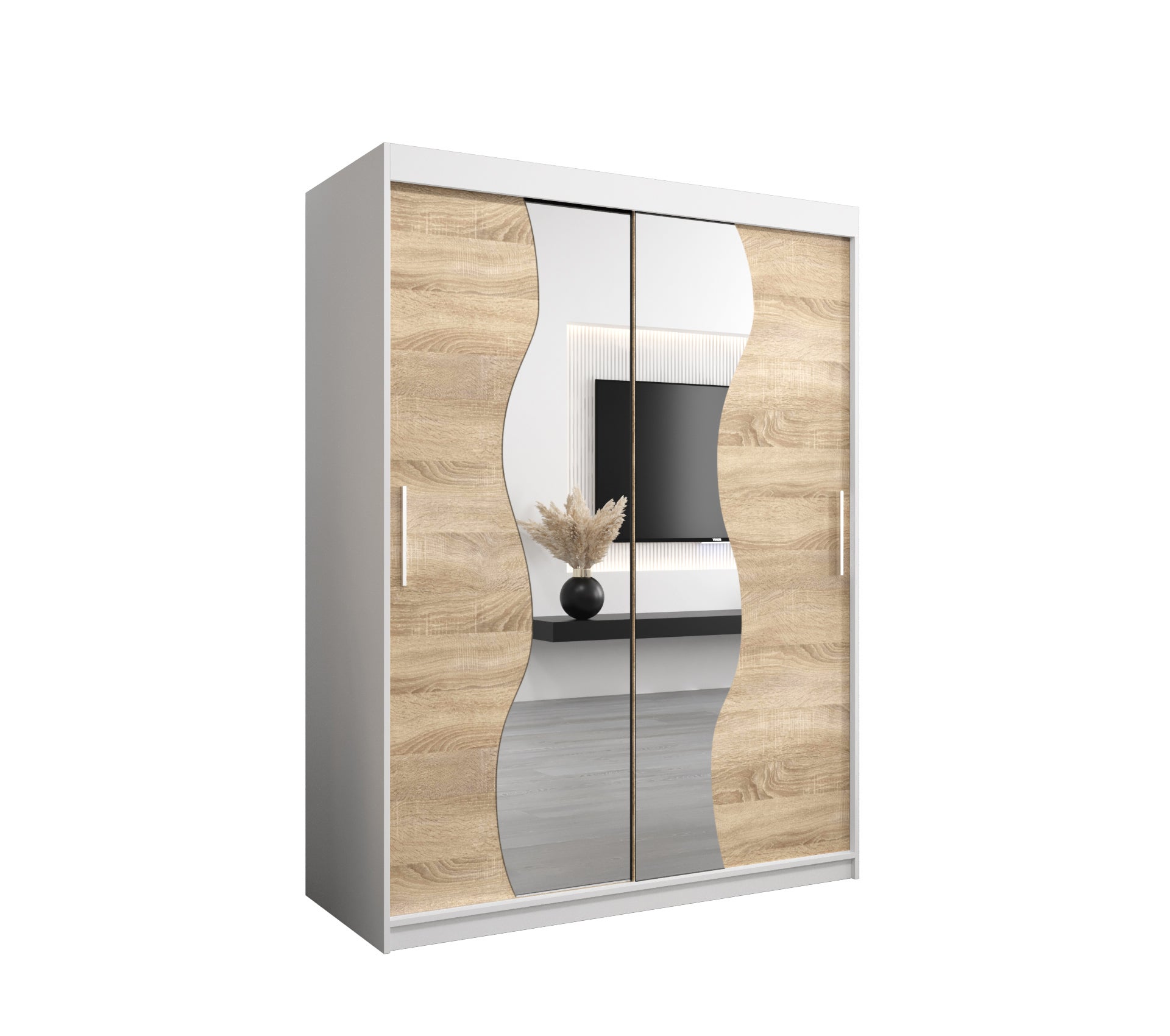 Szafa przesuwna garderoba MADRYT 150 x 62 x 200 cm Biały + Sonoma - Abiks Meble