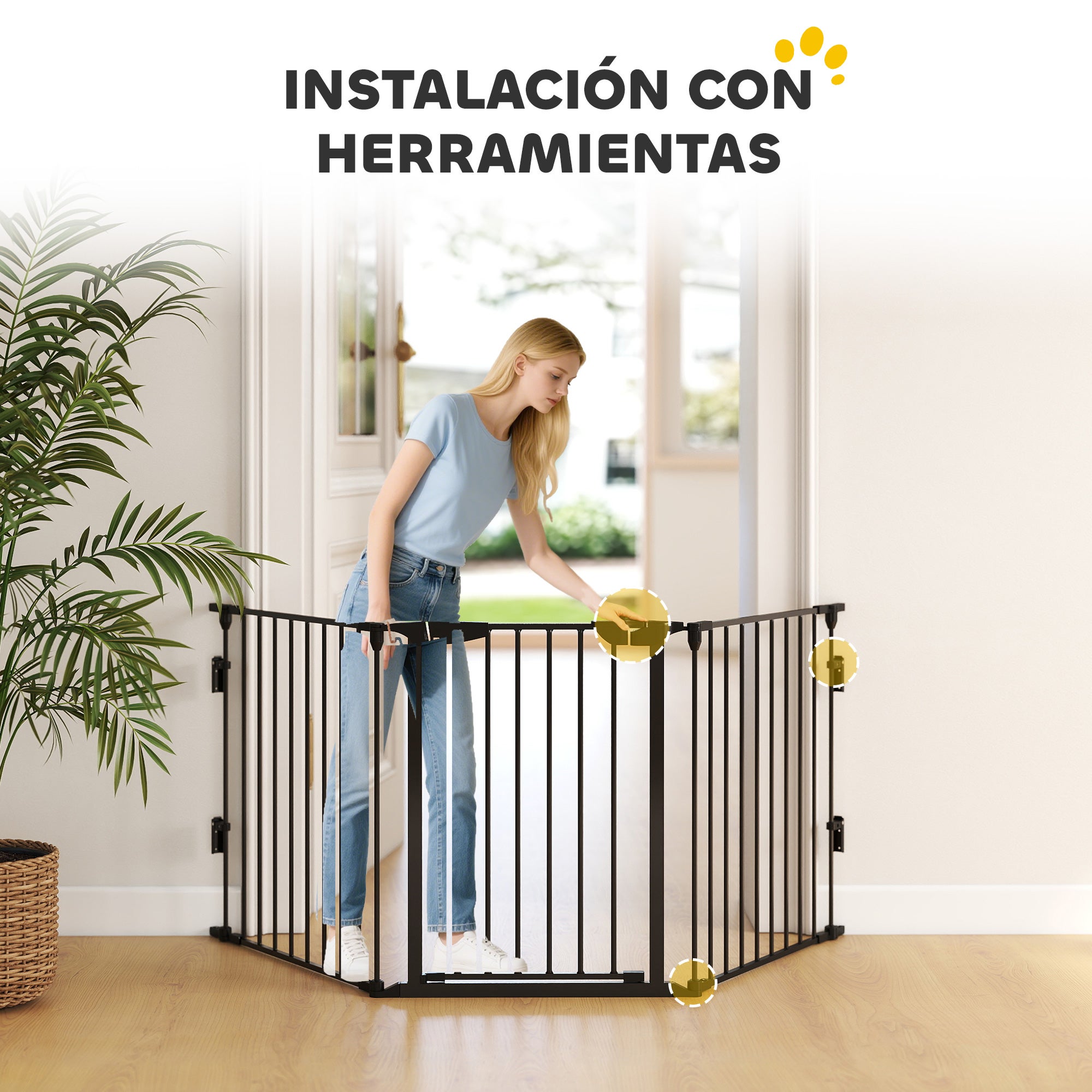 Barrera de Seguridad PawHut Metal, Plástico Negro 300x74.5 cm - 5