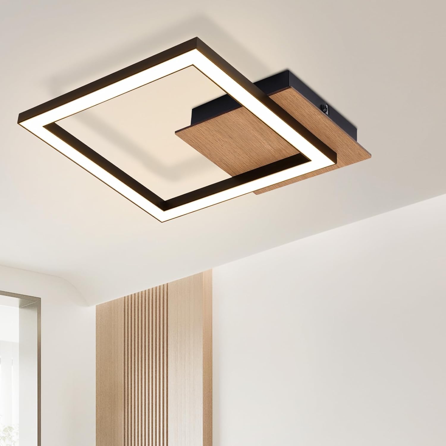 NETTLIFE Lampa sufitowa LED 3000K ciepła biel nowoczesna 12W małe drewno
