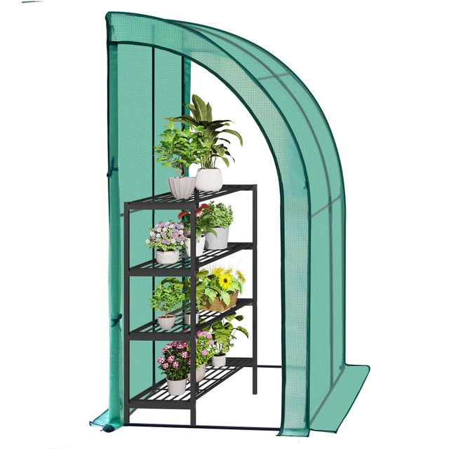 WOLTU Serre de Jardin avec Bâche PE Renforcée Imperméable, Serre d'hivernage Murale adossée, 200x100x210cm, Vert