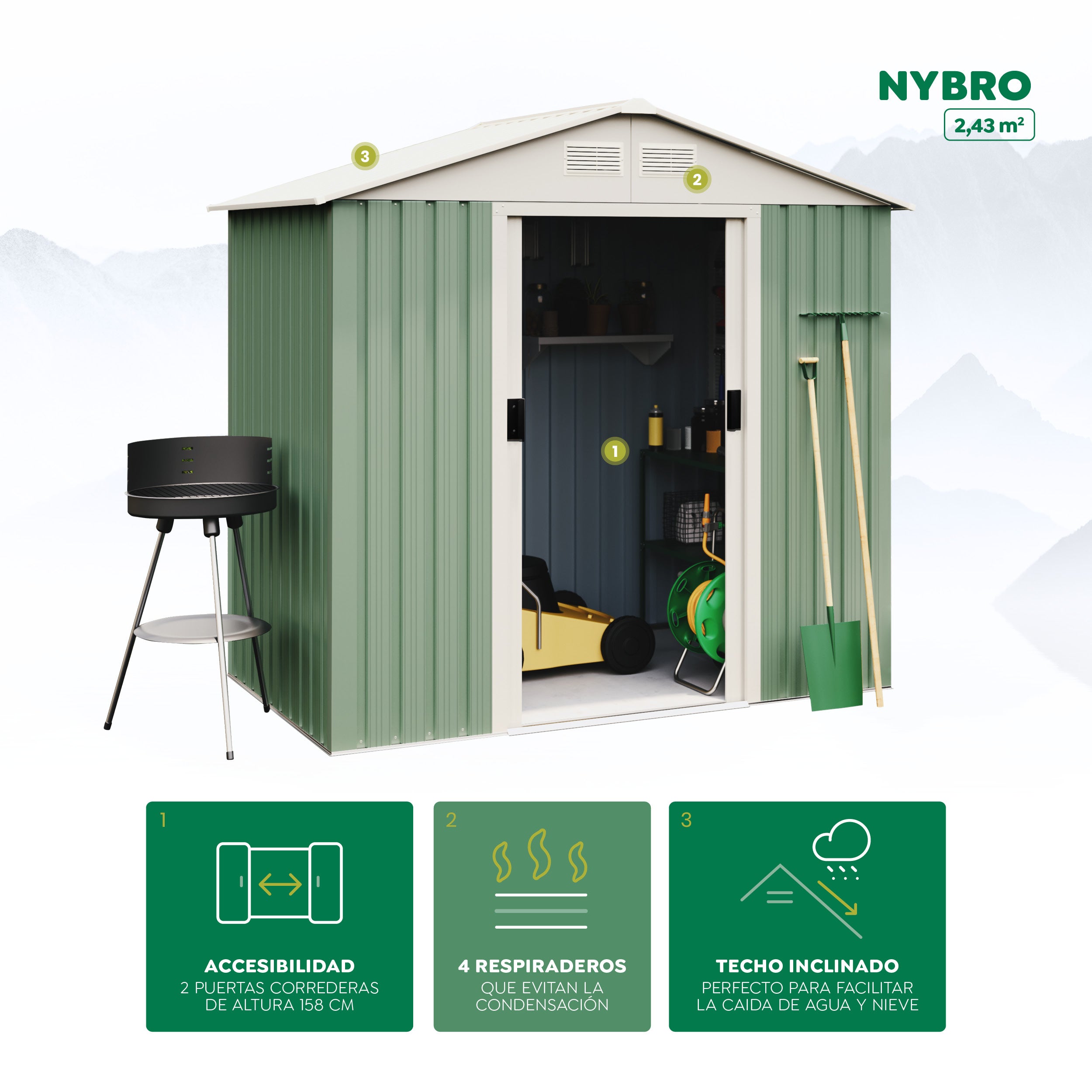 Casetta da giardino in metallo Nybro 2,43 m2 - 10 anni di garanzia - 201x121x176 cm. - 5