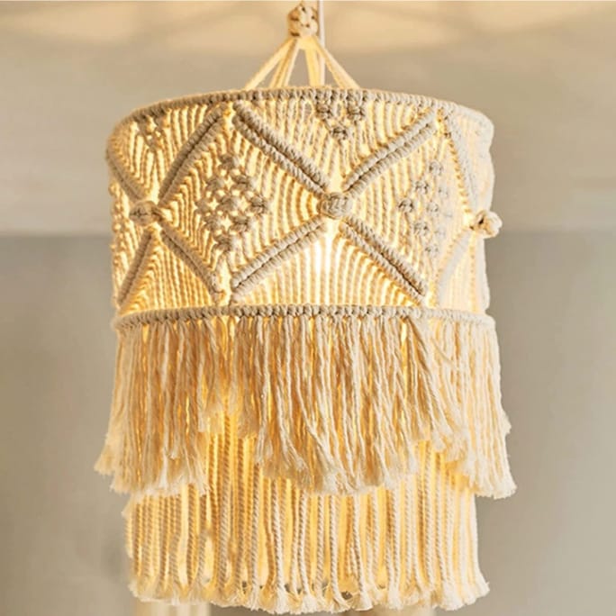 Lampy wiszące w stylu boho - z ręcznie robioną makramą - abażur w stylu boho - do sypialni, salonu w stylu boho - dekoracje świąteczne